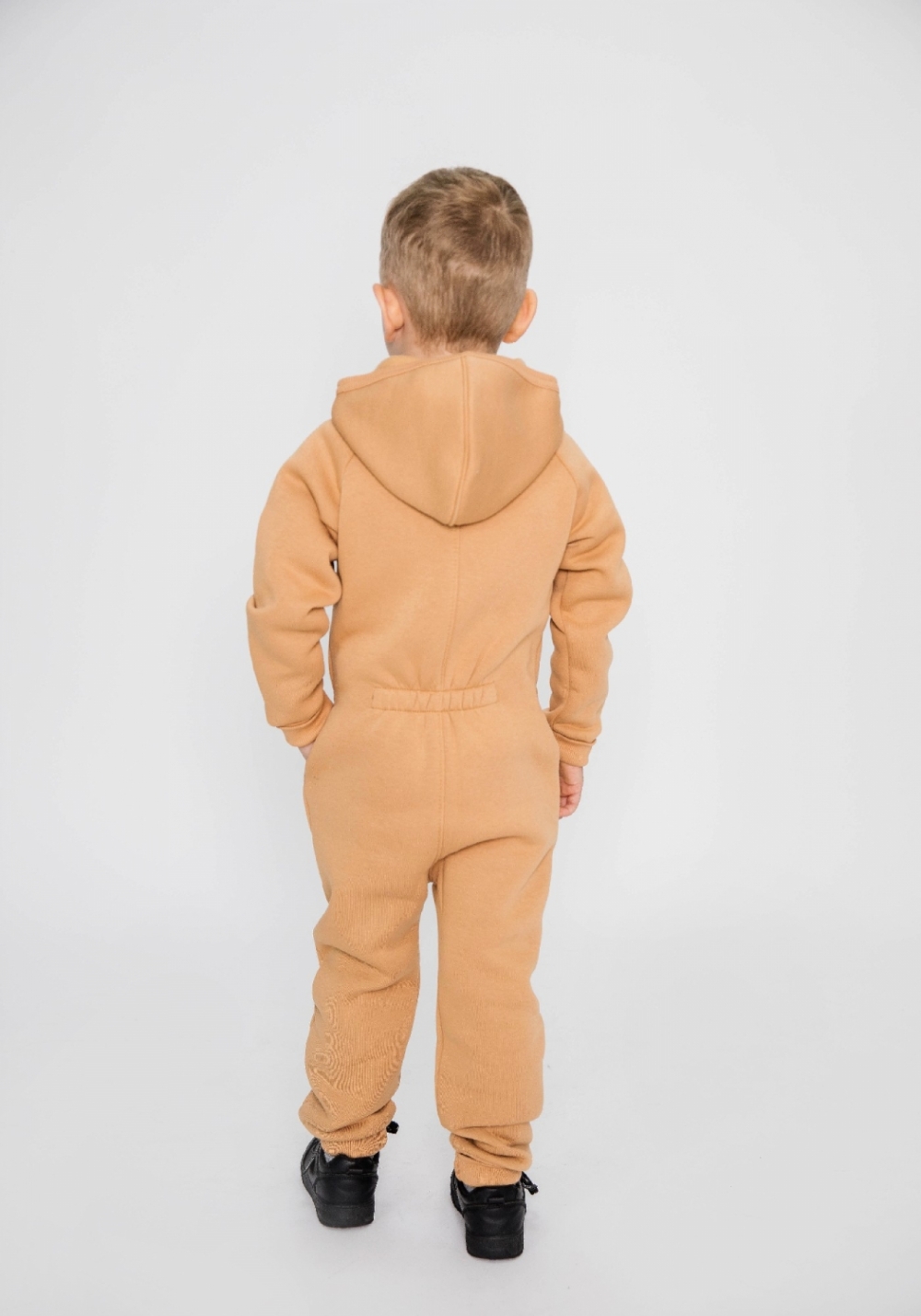 318-ТК. Комбинезон на молнии с капюшоном,  темно кофейный, хлопок 65%, 35% ПЭ, 3 нитка толстовка (начёс) 86,92,98,104