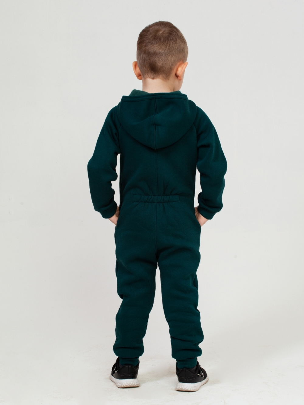 318-ИЗ. Комбинезон на молнии с капюшоном, изумруд, хлопок 65%, 35% ПЭ, 3 нитка толстовка (начёс) 86,92,98,104