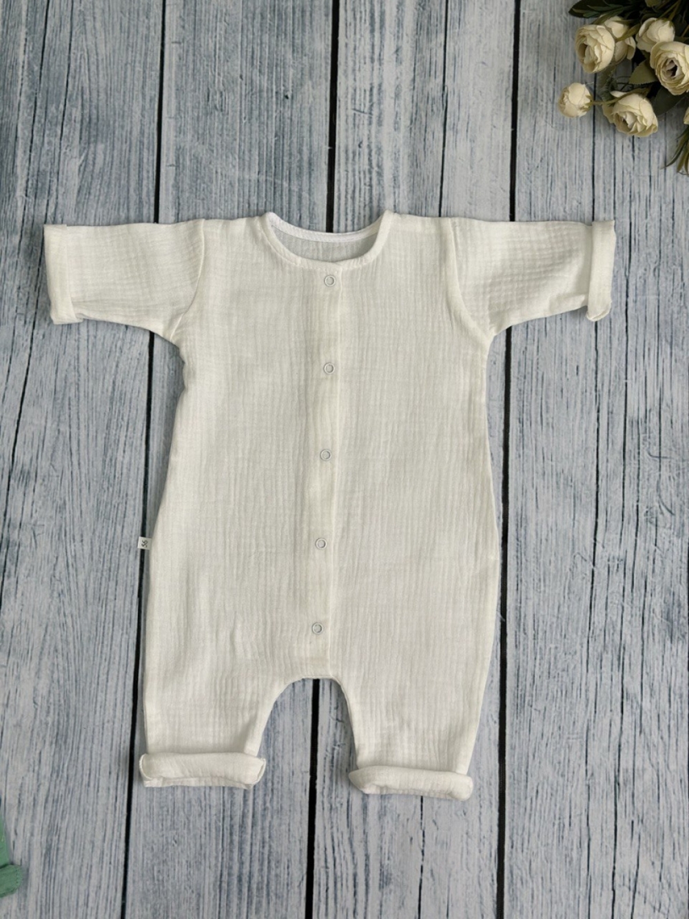 338-М. Комбинезон детский из муслина, хлопок 100%, размеры 56,62,68, молочный