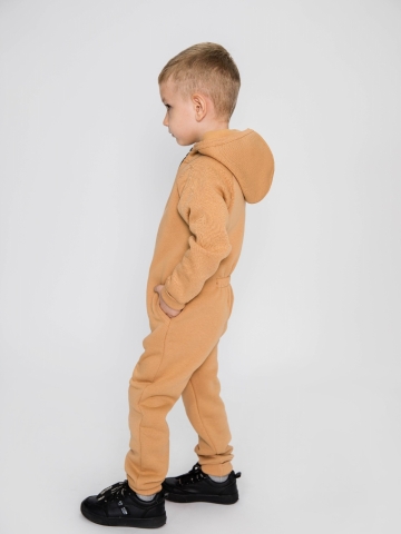 318-ТК. Комбинезон на молнии с капюшоном,  темно кофейный, хлопок 65%, 35% ПЭ, 3 нитка толстовка (начёс) 86,92,98,104