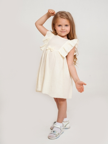 Купить 322-СЛ. Платье из муслина детское, хлопок 100% сливочный, р. 74,80,86,92 в Назрани