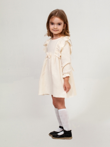 Купить 321-СЛ. Платье из муслина детское, хлопок 100% сливочный, р. 74,80,86,92 в Назрани