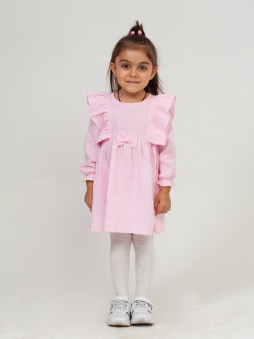 Купить 321-Р. Платье из муслина детское, хлопок 100% розовый, р. 98,104,110,116 в Назрани