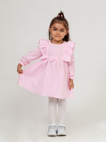 Купить 321-Р. Платье из муслина детское, хлопок 100% розовый, р. 74,80,86,92 в Назрани